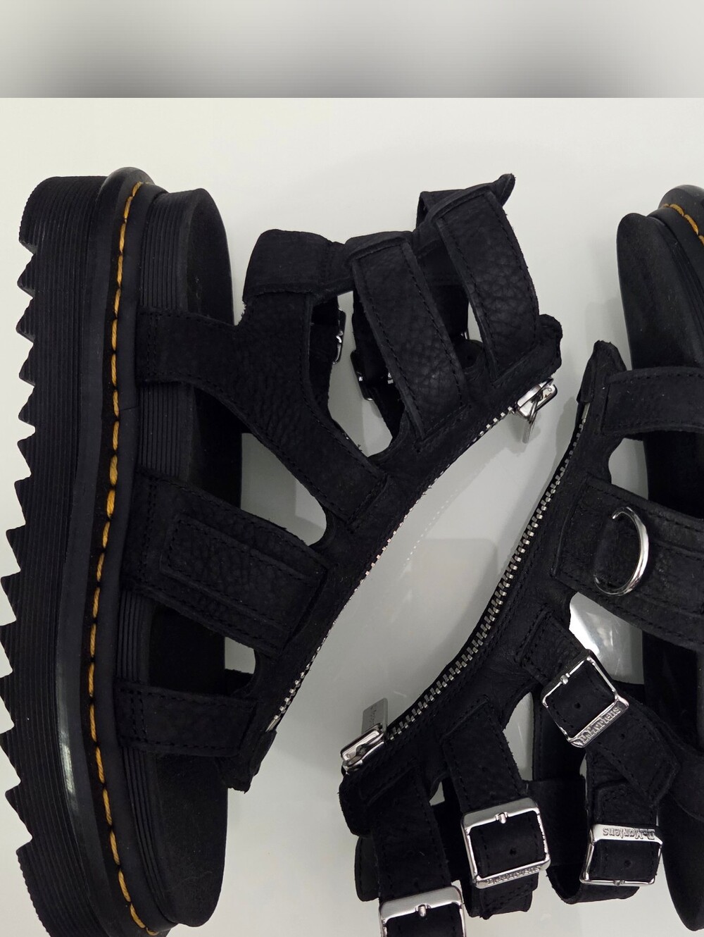 NWOB Dr. Martens Black Leather Front-Zip Sandals with Silver Hardware - Picture 6 of 13